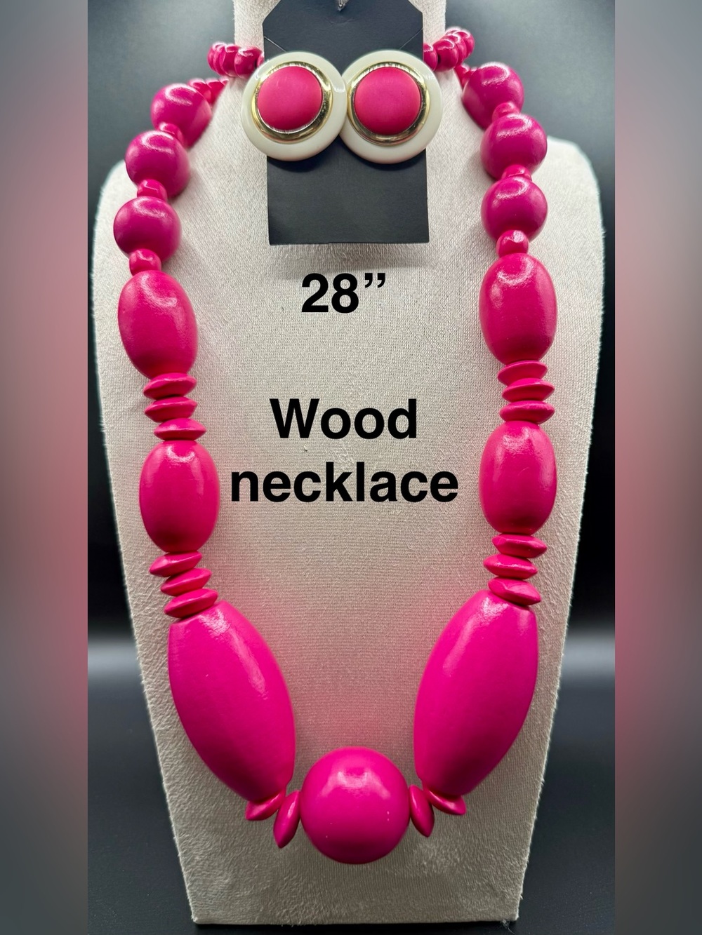 Bold Pink Wood Bead Necklace
